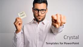  Presentation with pay - Beautiful PPT theme featuring young-handsome-man-holding-reminder backdrop and a light gray colored foreground