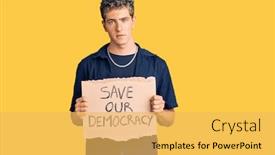  Presentation with democracy - Presentation consisting of young-handsome-man-holding-save background and a yellow colored foreground