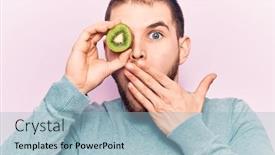  Presentation with kiwi - Slide deck featuring young-handsome-man-holding-slice background and a light blue colored foreground