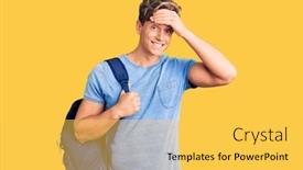  Presentation with student - Presentation design having young-handsome-man-holding-student background and a yellow colored foreground