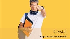  Presentation with student - Beautiful presentation theme featuring young-handsome-man-holding-student backdrop and a yellow colored foreground