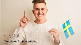  Presentation with one young man exercising handball - Colorful slide set enhanced with young-handsome-man-holding-sweadish backdrop and a soft green colored foreground
