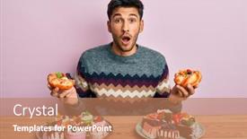  Presentation with sweet - PPT layouts having young-handsome-man-holding-sweet background and a coral colored foreground