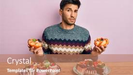  Presentation with pastries - Presentation theme with young-handsome-man-holding-sweet background and a coral colored foreground