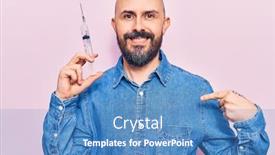  Presentation with syringe - Amazing presentation theme having young-handsome-man-holding-syringe backdrop and a teal colored foreground