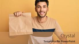  Presentation with paper bag - Beautiful presentation design featuring young-handsome-man-holding-take backdrop and a coral colored foreground