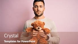  Presentation with teddy bear - PPT theme featuring young-handsome-man-holding-teddy background and a red colored foreground