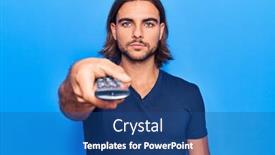  Presentation with attitude - Slide set enhanced with young-handsome-man-holding-television background and a ocean colored foreground