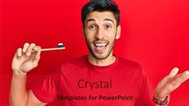  Presentation with toothpaste - Audience pleasing slide deck consisting of young-handsome-man-holding-toothbrush backdrop and a crimson colored foreground