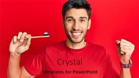  Presentation with toothpaste - Audience pleasing PPT theme consisting of young-handsome-man-holding-toothbrush backdrop and a red colored foreground