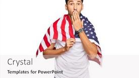  Presentation with states - Colorful presentation design enhanced with young-handsome-man-holding-united backdrop and a light gray colored foreground