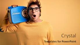  Presentation with vintage radio - PPT layouts consisting of young-handsome-man-holding-vintage background and a yellow colored foreground