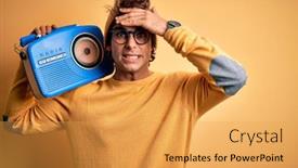  Presentation with vintage radio - Colorful slides enhanced with young-handsome-man-holding-vintage backdrop and a yellow colored foreground