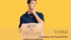  Presentation with protest - Cool new slide set with young-handsome-man-holding backdrop and a yellow colored foreground