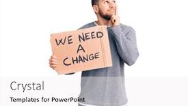  Presentation with change thinking - Colorful PPT theme enhanced with young-handsome-man-holding backdrop and a white colored foreground