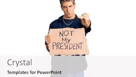  Presentation with protest - Amazing theme having young-handsome-man-holding backdrop and a white colored foreground