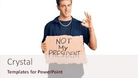  Presentation with protest - Amazing PPT theme having young-handsome-man-holding backdrop and a sky blue colored foreground
