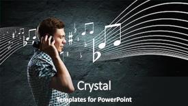  Presentation with handsome - Colorful presentation theme enhanced with young handsome man in earphones enjoying the music backdrop and a dark gray colored foreground