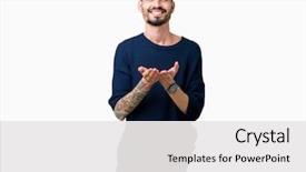  Presentation with giving - Amazing presentation theme having protective - young handsome man over isolated backdrop and a  colored foreground