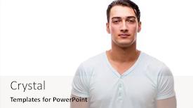  Presentation with young man on the phone - Cool new PPT theme with young-handsome-man-isolated backdrop and a white colored foreground