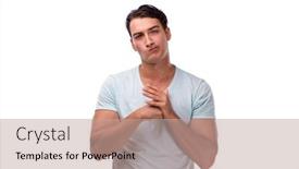  Presentation with young man on the phone - Colorful presentation theme enhanced with young-handsome-man-isolated backdrop and a coral colored foreground