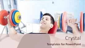  Presentation with lifting weights - Audience pleasing PPT layouts consisting of young handsome man lifting heavy free weights at the gym backdrop and a lemonade colored foreground