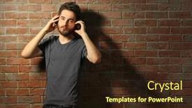  Presentation with music headphones - Presentation theme featuring young-handsome-man-listening-music background and a  colored foreground