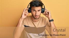  Presentation with person listening - Slide deck enhanced with young-handsome-man-listening background and a coral colored foreground