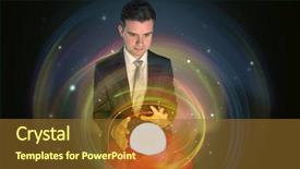  Presentation with crystal ball - Theme featuring young handsome man looking background and a tawny brown colored foreground