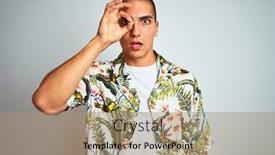  Presentation with hawaiian - Presentation theme featuring young-handsome-man-on-holidays background and a coral colored foreground