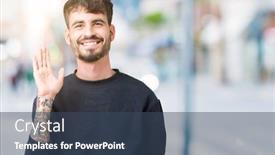  Presentation with saying - PPT theme enhanced with young-handsome-man-over-isolated background and a ocean colored foreground