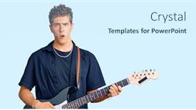  Presentation with electric guitar - PPT theme having young-handsome-man-playing-electric background and a sky blue colored foreground