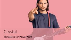  Presentation with electric guitar - Slide set consisting of young-handsome-man-playing-electric background and a coral colored foreground