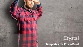  Presentation with good life - Beautiful PPT theme featuring young handsome man pointing biceps expressing strength and gym concept healthy life its good backdrop and a gray colored foreground