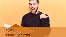  Presentation with open book - Presentation with young-handsome-man-reading-book background and a gold colored foreground