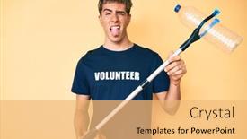  Presentation with plastic recycling - Beautiful theme featuring young-handsome-man-recycling-plastic backdrop and a yellow colored foreground