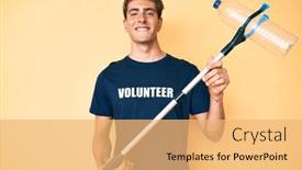  Presentation with plastic recycling - PPT layouts with young-handsome-man-recycling-plastic background and a yellow colored foreground