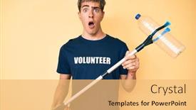  Presentation with plastic recycling - Colorful PPT theme enhanced with young-handsome-man-recycling-plastic backdrop and a yellow colored foreground