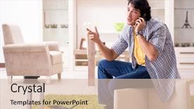  Presentation with evolution of man - Theme having young handsome man repairing chair background and a lemonade colored foreground