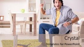  Presentation with one young man exercising handball - Presentation theme featuring young handsome man repairing chair background and a  colored foreground