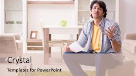  Presentation with little man baby - Beautiful PPT theme featuring young handsome man repairing chair backdrop and a lemonade colored foreground