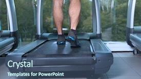  Presentation with running treadmill - Presentation theme enhanced with young handsome man running on treadmill in gym background and a ocean colored foreground