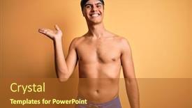  Presentation with hand palm - Theme with young-handsome-man-shirtless-wearing background and a red colored foreground