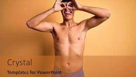  Presentation with swim - PPT layouts featuring young-handsome-man-shirtless-wearing background and a gold colored foreground