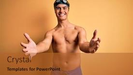  Presentation with swim - Slide set consisting of young-handsome-man-shirtless-wearing background and a red colored foreground