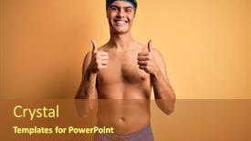  Presentation with swim - PPT theme featuring young-handsome-man-shirtless-wearing background and a tawny brown colored foreground