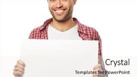  Presentation with life insurance concept leaflets - Amazing presentation theme having young handsome man showing blank backdrop and a sky blue colored foreground