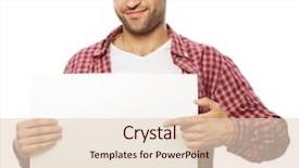  Presentation with life insurance concept leaflets - Presentation design featuring young handsome man showing blank background and a lemonade colored foreground