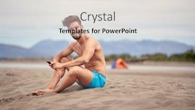  Presentation with beach - Beautiful presentation theme featuring young-handsome-man-sitting backdrop and a light gray colored foreground