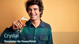  Presentation with drinking glass - Slide set with young-handsome-man-smiling-happy background and a ocean colored foreground